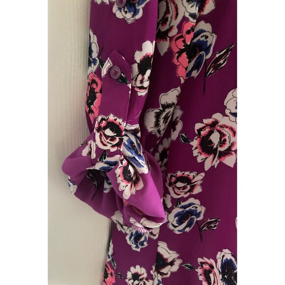 Express The Portofino Shirt Womens Sz Small Purple Floral Roll Tab Sleeve Mod - Picture 5 of 11